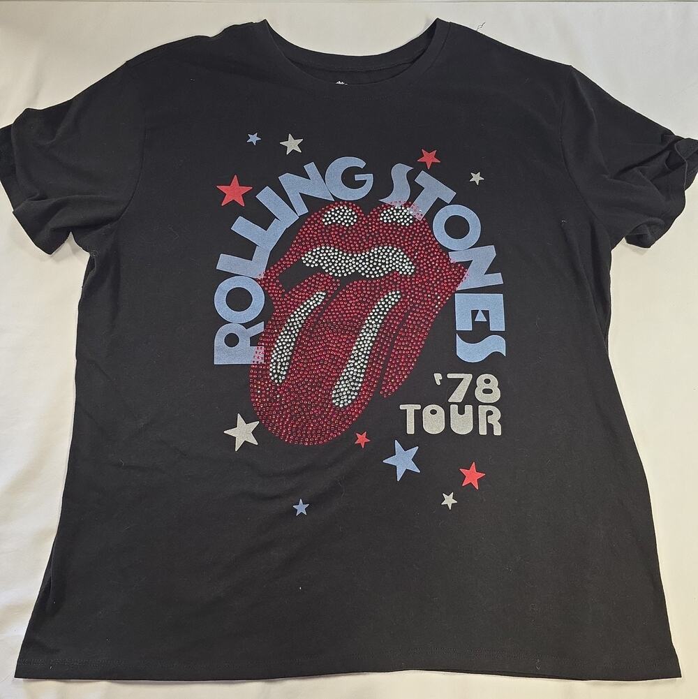 ROLLING STONES 78 Tour Licensed Rhinestone T-Shirt (Ladies) Large